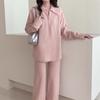 Traje de Suéter con Cremallera y Solapa para Comercio Exterior Transfronterizo Conjunto de Dos Piezas para Mujer Otoño e Invierno Nuevo Holgado Casual de Punto Pantalones de Pierna Ancha