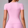 Camiseta Deportiva de Manga Corta de Color Sólido de Doble Cara Cepillada Ajustada Yize Transfronteriza para Deporte Running Fitness Yoga Top Mujer