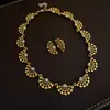 Conjunto de Brincos Redondos Vazados Cravejados com Diamantes e Colar, Corrente Clavícula Vintage, Joias de Luxo Leve de Alta Qualidade Atacado