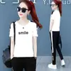 608# Conjunto deportivo para mujer 2022 verano Nuevo holgado estudiante manga corta estampado moda para correr casual traje de dos piezas