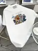 Camiseta Blanca de Manga Corta con Estampado Estilo Coreano para Mujer Verano 2024 Nuevo Diseño con Sentido Holgada Casual Cuello Redondo Top de Nicho
