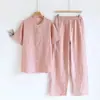 Algodão Nuvem Novo Modelo 2026 Conjunto Feminino Simples para Casa Manga Curta Calça Longa Fino Respirável Macio Amigo da Pele