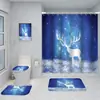 Serie de Decoración Navideña Cortina de Ducha Baño de Hotel Pintura de Decoración Navideña Cortina de Ducha Impermeable sin Perforaciones Juego de Alfombrilla de Baño