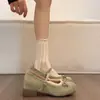Zapatos de tacón grueso retro estilo francés de punta baja para mujer, nuevo modelo verano 2026, adecuados para combinar con faldas, zapatos Mary Jane de alta gama con suela blanda para aumentar la altura