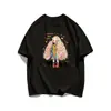 Camiseta de Algodão Puro com Estampa Simples de Desenho Animado, Manga Curta para Mulheres, Estilo Coreano Casual de Verão para o Dia a Dia, Top Oversized que Esconde a Figura, Tendência