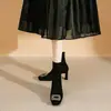 Botines de algodón para mujer, negros, forrados de felpa, de tacón alto, colección otoño/invierno 2026, elásticos, ajustados, con hebilla cuadrada de pedrería y tacón grueso, botines