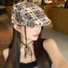 Gorra de Cuadros Estilo Academia Vintage para Mujer, Primavera y Verano, Boina de Cuadros con Diseño de Corazón para Pintar, Moda Versátil para Niños