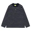 Traje Simples e Casual Estilo Coreano com Listras Verdes Contrastantes, Camiseta Casual Retro Solta de Manga Longa para Homens e Mulheres, Top de Outono