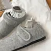 Zapatos Birkenstock de Terciopelo Estilo Coreano para Mujer 2025 Nuevos Otoño e Invierno Velcro Ante Planos Zapatos Cálidos de Algodón Corte Bajo Zapatos tipo Gorro