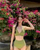 Bikini de Baño de Comercio Exterior para Mujer, Estilo Ins Coreano, Sexy de Cintura Alta de Dos Piezas, Traje de Baño para Aguas Termales, Ins Coreano