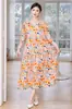 Vestido Retro de Algodón y Seda con Cuello Redondo para Mujer Tallas Grandes, Vestido Largo Holgado Adelgazante, Vestido Estampado Estilo Vacaciones, Venta al por Menor Transfronteriza