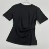 Camiseta Básica Versátil de Mezcla de Algodón de Manga Corta para Mujer con Cintura Plisada y Efecto Adelgazante, Nuevo Modelo Z Verano 2026
