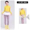 Roupas de dança para meninas, conjunto de prática de dança jazz, top amarelo de manga longa para dança moderna, conjunto de alta gola para yoga e treinamento corporal
