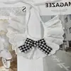 Gola falsa de renda com laço estilo coreano para pet, babador de renda, acessório xadrez para cachorro, babador para gato, cachecol para buldogue francês