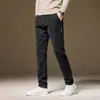 Calça Masculina de Lã Quente para Outono, Negócios, Slim Fit, Perna Reta Pequena, Simples, Longa, Versátil, Casual