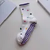 Calcetines de Yoga con Encaje para Mujer, Calcetines Antideslizantes Profesionales para Fitness en el Suelo, Pilates, Running, Cuerda para Saltar, Senderismo, Calcetines de Media Pantorrilla