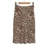 Figura Elegante, Impresionante Falda de Gasa Cortada al Bies con Estampado de Leopardo, Faldas Largas y Cortas para Mujer, Falda de Verano Color Café Ligeramente Elástica que se Ajusta a la Cadera