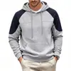 Moletom com Capuz Casual Masculino Europeu e Americano Multicor Transfronteiriço Raglan Color Block Patchwork Bolso Texturizado com Cordão