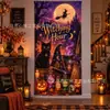 Tecido de fundo novo para Halloween transfronteiriço, tecido de fundo para decoração de feriado com tema de abóbora, casa mal-assombrada e fantasma, impresso em alta definição, em estoque e pronto para envio