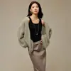 Suéter 100% Lã Australiana Suéter de Lã Escovada Roupa Externa Feminina Outono Caimento Relaxado Lantejoulas Tricô Vazado Cardigan de Lã Top