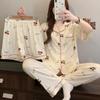 Pijama Arrugado para Niñas Verano Nuevo Estilo Cereza Pequeña Manga Corta Conjunto de Tres Piezas Moda Solapa Ropa para el Hogar Se Puede Usar Afuera Venta al por Mayor