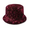 Boina cálida de otoño e invierno para mujeres mayores, sombrero de abuela moderno y grueso, sombrero tipo cubo de terciopelo dorado