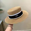 Sombrero de Paja Primavera y Verano Estilo Celebridad de Internet para Mujer Perla M Estándar Sombrero de Copa Plana Protector Solar Francés Parasol Sombrero de Sol para Playa