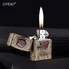 Encendedor de queroseno Zorro Zk36 Rose Armor con grabado de cinco caras, Retro Vintage Metálico a prueba de viento, Regalo para Novio
