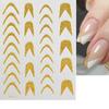 Nuevas pegatinas de arte de uñas 3D con brillo transfronterizas, pegatinas adhesivas para uñas con línea de onda de brillo dorado y plateado francés, uña