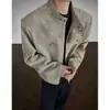 Chaqueta de cuero para hombre estilo americano vintage de otoño, cuello alto, ajuste holgado para estudiantes, teñido anudado, ropa de trabajo