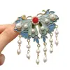 Nuevo Estilo Chino Estilo Antiguo Xiangyun Perla Borla Pasador Lateral Hanfu Accesorios para el Cabello Par de Pinzas Clásico Guofeng Pin Azul Quemado para Mujeres
