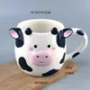 Caneca criativa mousse copo cerâmica cabeça de vaca Copa dos desenhos animados animal forma forma alça Copa sobremesa copo pudim