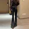 Jeans Acampanados de Cintura Alta con Pedrería Negra para Mujer, Elásticos, Nuevo Estilo Primavera 2026, Corte Delgado, Versátiles y Modernos
