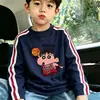 Camiseta de manga larga con tres rayas para niños, modelo nuevo elegante y moderno para niños, algodón puro, camiseta base de corte holgado para primavera y otoño