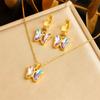 Moda transfronteriza nueva dulce niña gradiente mariposa diamante colgante acero inoxidable joyería collar pendientes joyería traje