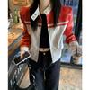 Jaqueta Americana Estilo Hong Kong Feminina Primavera 2025 Nova Top de Contraste Preto e Branco Solto Cintura Alta Uniforme de Motociclista Baseball Ins