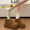 Sapatos Femininos com Salto Plataforma de 7cm para Aumentar a Altura, Sapatos Totalmente Cobertos de Couro Genuíno Estilo Birkenstock, Novos Mocassins Casuais Primavera/Verão 2026