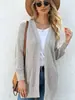 Cárdigan de punto hueco europeo y americano transfronterizo para mujer, longitud media, holgado, estilo casual, abrigo de otoño e invierno, color liso, casual