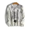Estilo Nuevo de Verano Pulóver de Lana Fina Cuello Redondo Graffiti Pintura en Spray Estampado Manga Corta Tejido Estilo Coreano Manga Larga Top para Mujer