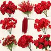 Flores Artificiales Serie Roja para Bodas, Arreglos Florales para Escenario de Boda, Decoración de Escena, Flores Falsas Rojas Brillantes y Rojas Oscuras