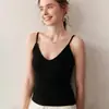 Ropa interior casual de cachemira para otoño e invierno, ajuste ceñido, corta, color sólido, cuello en V, suéter de punto, camisola