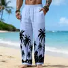 Calça de Linho Masculina Casual Solta para Todas as Estações com Estampa de Palmeiras Havaianas - Cruzamento Europeu e Americano Amazon