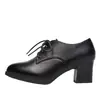 Novedad Primavera y Verano 2026 Zapatos Elegantes Negros de Tacón Alto para Mujeres Petites con Tacón Grueso, Duraderos y Diseño de Cordones Frontales para Madres