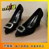 Sapatos Femininos de Salto Alto Baixo Tamanho Grande Elegantes com Fivela de Strass 2026 Novos Versáteis Bico Fino Salto Bloco Trabalho Sapato Único