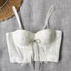 Ordem bowknot sling exterior vestir frisado bordado pequeno colete de renda lua recolhido peito embrulhado doce cool back top
