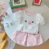 Conjunto Casual para Niña 2025 Verano Nuevo Elegante Moda para Niña Pequeña Cuello Redondo Manga Corta Conjunto de Dos Piezas Venta al por Mayor