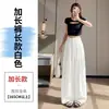 Pantalones de lino-tencel color albaricoque de pierna ancha para mujer, pantalones casuales finos y holgados de verano con un estilo drapeado 'old money', pantalones rectos de algodón y lino