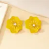 Nuevos Pendientes de Flor de Camelia Calientes de Verano para Mujer Estilo Coreano Celebridad de Internet Modernos Elegantes Dulces Pendientes de Botón de Flor de Diamante