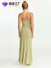 Vestido Longo Sexy Minimalista Sem Alças Torcido, Estilo Europeu e Americano, Ajuste na Cintura, Emagrecimento, Efeito Drapeado, Vestido Elegante, Feito Sob Medida
