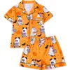 Comercio exterior transfronterizo estilo europeo y americano estampado de Halloween ropa de casa manga corta tejido ignífugo transpirable conjunto de pijama para niños